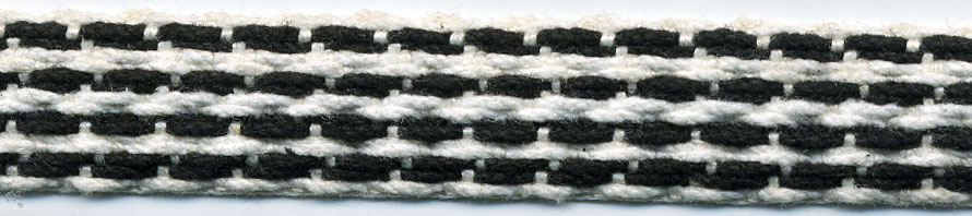 <font color="red">IN STOCK</font><br>9/16" Wide Woven Cotton Braid-Black/White/Natural Combo