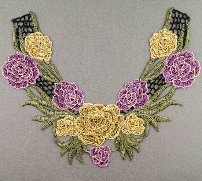 Embroidered Rose Collar Applique-Yellow/Lillac/Pink/Green