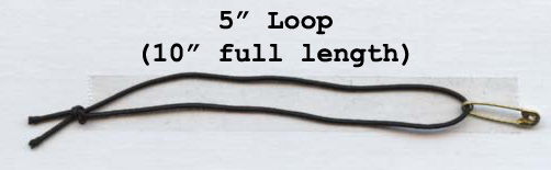 <font color="red">IN STOCK</font><br>1/16" Diameter, 5" Loop<br>(10" Full Length)<br>Pre-Cut Bungee Cord-Black