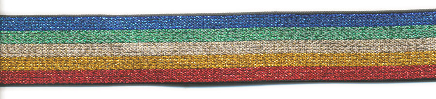 <font color="red">IN STOCK</font><br>1" Nylon Metallic Stripe Elastic-Rainbow
