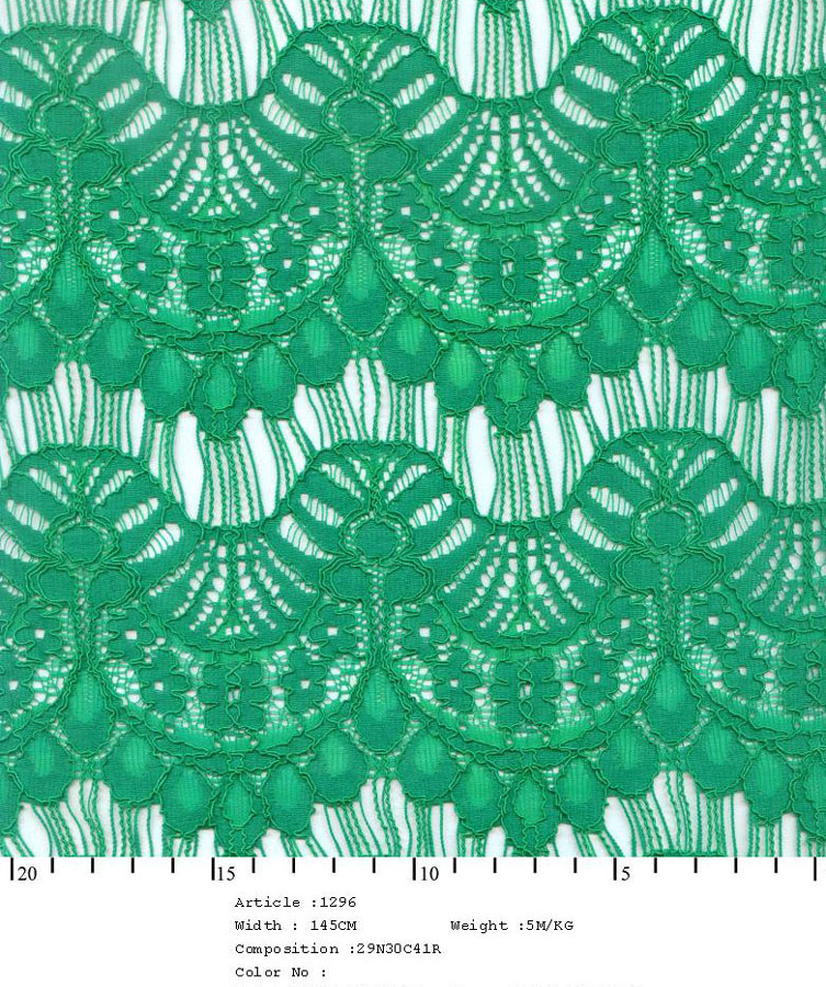 58/60" Embroidered Floral Scallop Allover Fabric on NetGreen