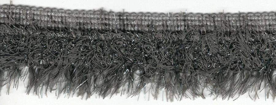 <font color="red">IN STOCK</font><br>1+5/8" Long (1/2" Header) Rayon Glitz Fringe-Charcoal/Clear