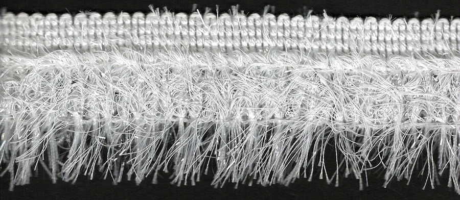 <font color="red">IN STOCK</font><br>1+5/8" Long (1/2" Header) Rayon Glitz Fringe-White/Clear