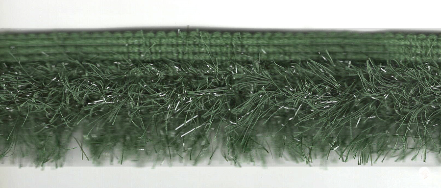 <font color="red">IN STOCK</font><br>1+5/8" Long (1/2" Header) Rayon Glitz Fringe-Pine Green/Clear