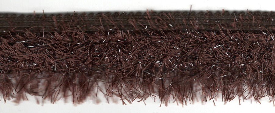 <font color="red">IN STOCK</font><br>1+5/8" Long (1/2" Header) Rayon Glitz Fringe-Brown/Clear