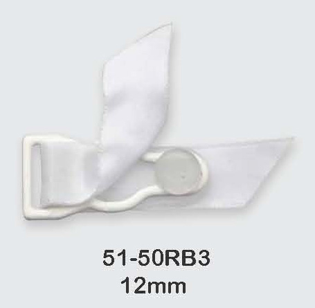 12mm Nylon Coated Garter Clip with Clear Tongue and DTM Ribbon-White