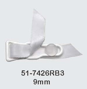 9mm Nylon Coated Garter Clip with Clear Tongue and DTM Ribbon-White