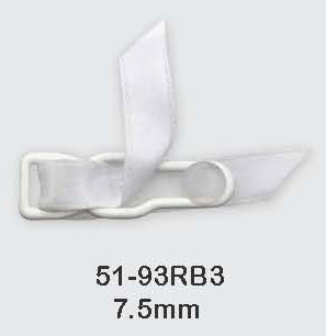 7.5mm Nylon Coated Garter Clip with Clear Tongue and DTM Ribbon-White