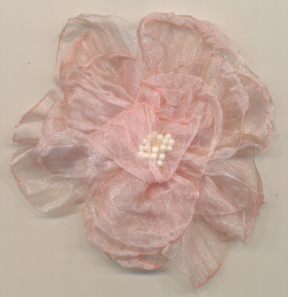 <font color="red">IN STOCK</font><br>3" Organza Pleated Flower with Seed Center-Rose/Off White