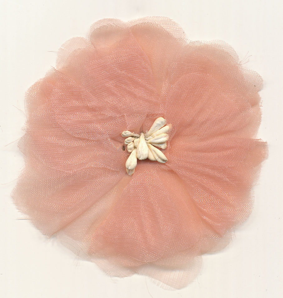 <font color="red">IN STOCK</font><br>2+3/4" Organza Flower with Seed Center-Rosey Mauve/Off White