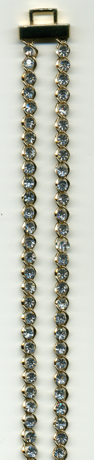 20" Length Double Strand Rhinestone Tassel-Gold with Crystal Stones