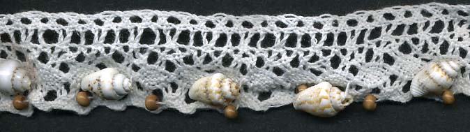 <font color="red">IN STOCK</font><br>1+1/4" Cotton Cluny Edge With Sea Shells-White