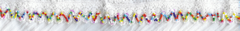 <font color="red">IN STOCK</font><br>7/8" Cotton Cluny With Beaded Edge-White/Multi Colors
