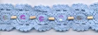 <font color="red">IN STOCK</font><br>1+1/4" Cotton Cluny Galloon Lace With Wood Beads And Sequins-Blue
