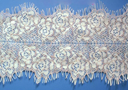 4" Double Scallop Ladder Center Lace-White/Pink<>Chantilly / Eyelash Lace