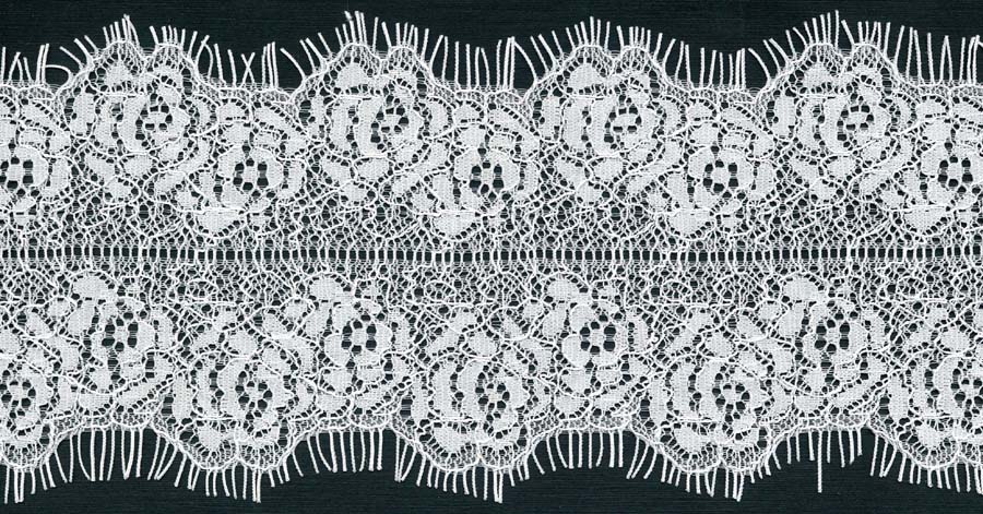 3.5" Floral Galloon Lace Ladder Center-White<>Chantilly / Eyelash Lace