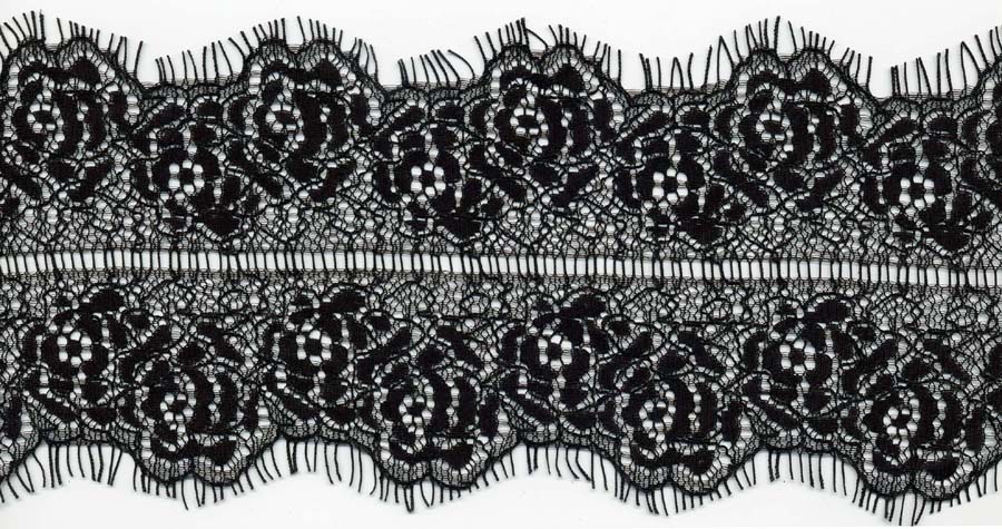 3.5" Floral Galloon Lace Ladder Center-Black<>Chantilly / Eyelash Lace