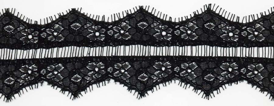 2.5" Double Point Lace Ladder Center-Black<>Chantilly / Eyelash Lace