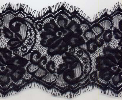 5.125" Double Curve Lace Galloon-Black<>Chantilly / Eyelash Lace