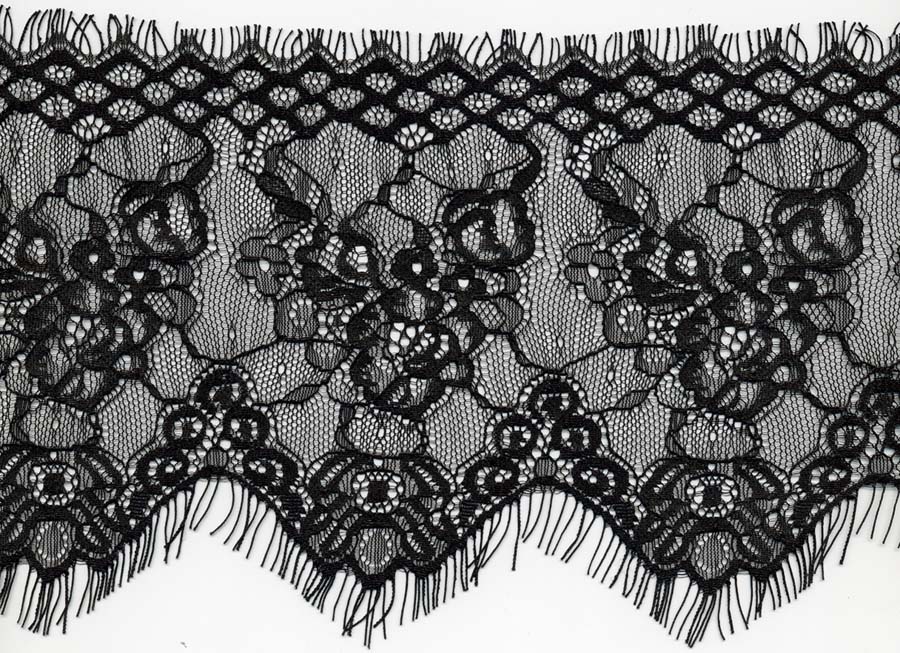 5.5" Curved Edge Lace With Circles-Black<>Chantilly / Eyelash Lace