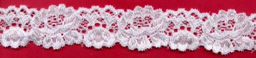 1.316" Nylon Stretch Lace Floral Galloon White