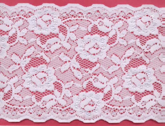 5.25" Nylon Stretch Lace Floral Galloon White
