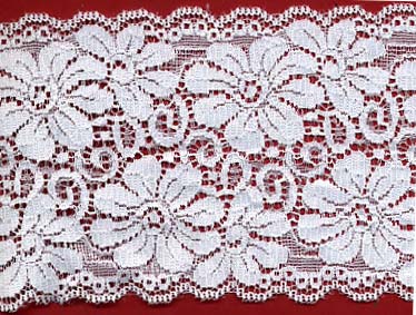3.5" Nylon Stretch Lace Floral Galloon White