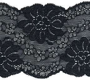 3.18" Nylon Stretch Lace Double Scallop Galloon Dark Navy and Silver