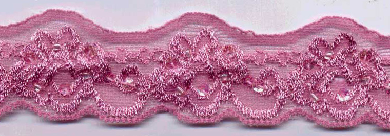 1+1/8" Stretch Lace Scallop-Hot Pink Lace With Sequins And Beads
