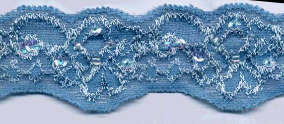 1+1/8" Stretch Lace Scallop-Antique Blue Lace With Sequins And Beads