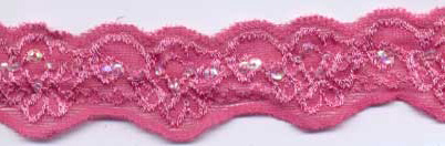 1+1/8" Stretch Lace Scallop-Colonial Rose Lace With Sequins And Beads