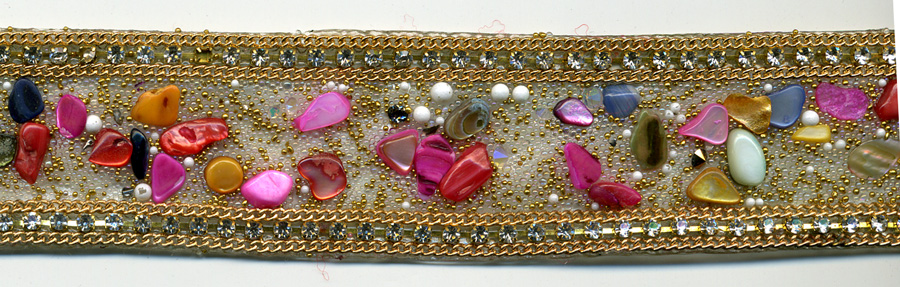 1" Chain With Stone Embellished Braid-Gold/Multi Color