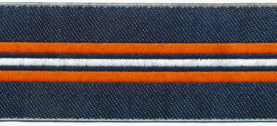 1.25" Washed Denim Stripe Jacquard-Denim/Orange/White
