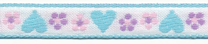 7/16" Vintage Heart Cotton Jacquard Ribbon-White/Lavender/Pink/Sky Blue