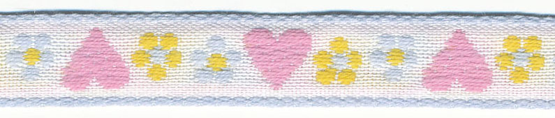 7/16" Vintage Heart Cotton Jacquard Ribbon-White/Light Blue/Pink/Maize