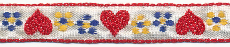 7/16" Vintage Heart Cotton Jacquard Ribbon-White/Red/Royal Blue/Gold