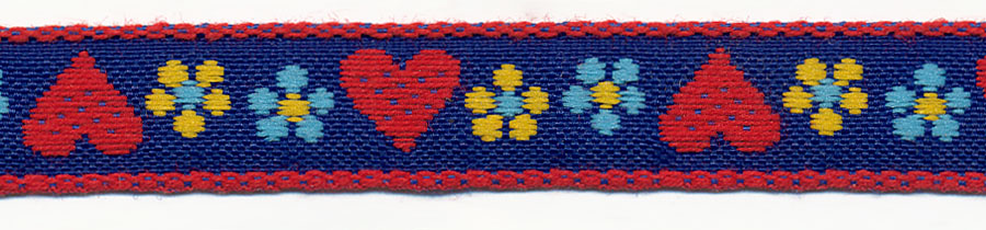 7/16" Vintage Heart Cotton Jacquard Ribbon-Royal Blue/Red/Copen Blue/Gold