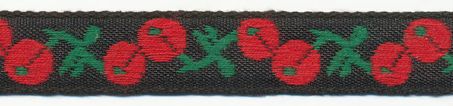 9/16" Cherry Cotton Jacquard Ribbon-Black/Red/Forest Green
