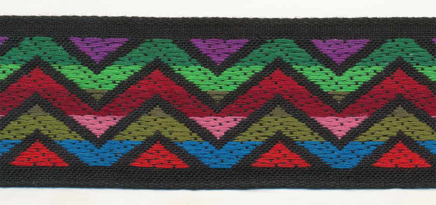 1.25" Vintage Zigzag Cotton Jacquard Ribbon-Multi Color With Black Background