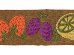 1+3/8" Vintage Fruit Pattern Jacquard Ribbon-Chestnut/Purple/Red/Butter Yellow/Olive