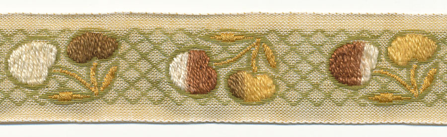1" Vintage Cherry Pattern Jacquard Ribbon-Multi Color With Natural Background