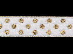 <font color="red">IN STOCK</font><br>7/8" Poly Metallic Jacquard Dots-White Gold