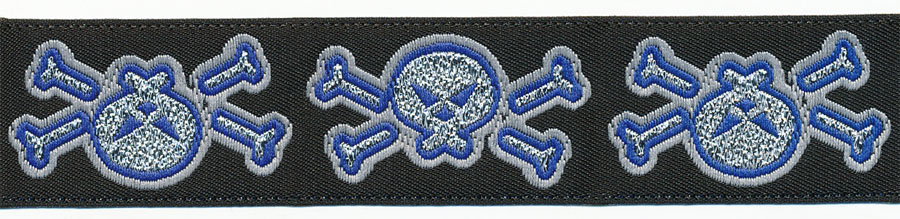1" Skull Jacquard Ribbon-Black/Grey/Royal/Silver