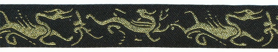 1" Gold Dragon Jacquard Ribbon-Metallic Gold With Black Background