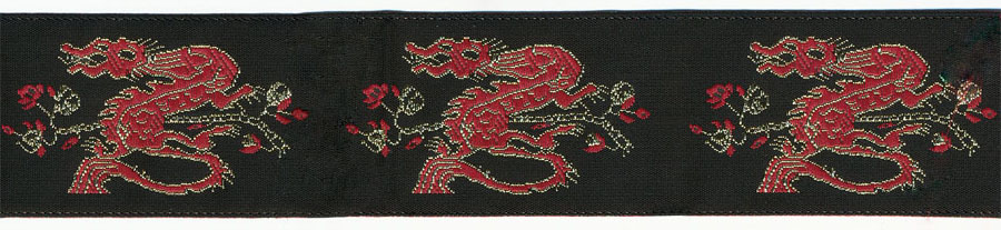 32MM Hydra Dragon Jacquard Ribbon-Black/Red/Metallic Gold