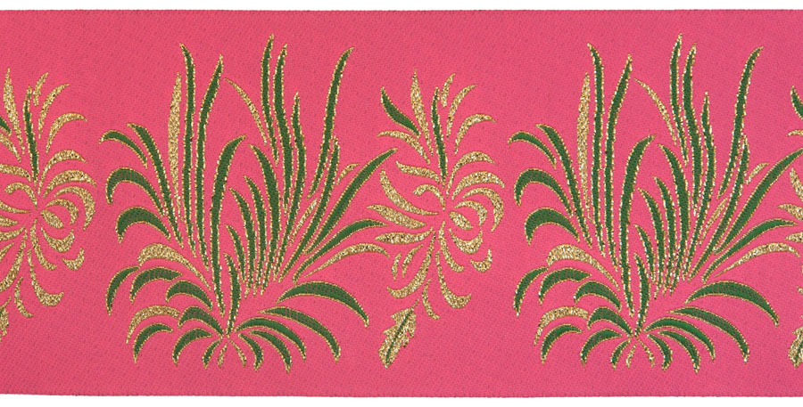 75MM Appenzell Palm Pattern Jacquard Ribbon-Hot Pink/Green/Metallic Gold