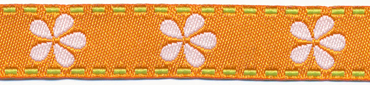 <font color="red">IN STOCK</font><br>1/2" Daisy and Stitch Jacquard Ribbon-Orange/Lime/White
