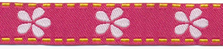 <font color="red">IN STOCK</font><br>1/2" Daisy and Stitch Jacquard Ribbon-Hot Pink/Yellow/White