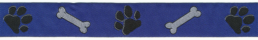 <font color="red">IN STOCK</font><br>1" Paw and Bone Jacquard Ribbon-Blue/Black/White