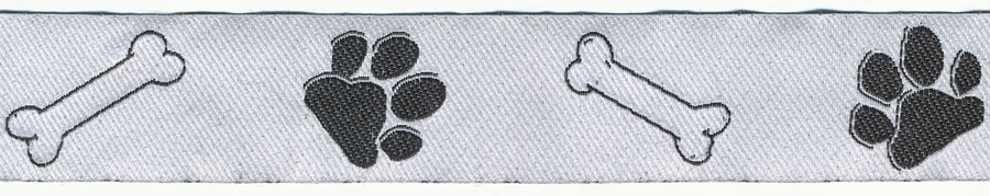 <font color="red">IN STOCK</font><br>1" Paw and Bone Jacquard Ribbon-White/Black